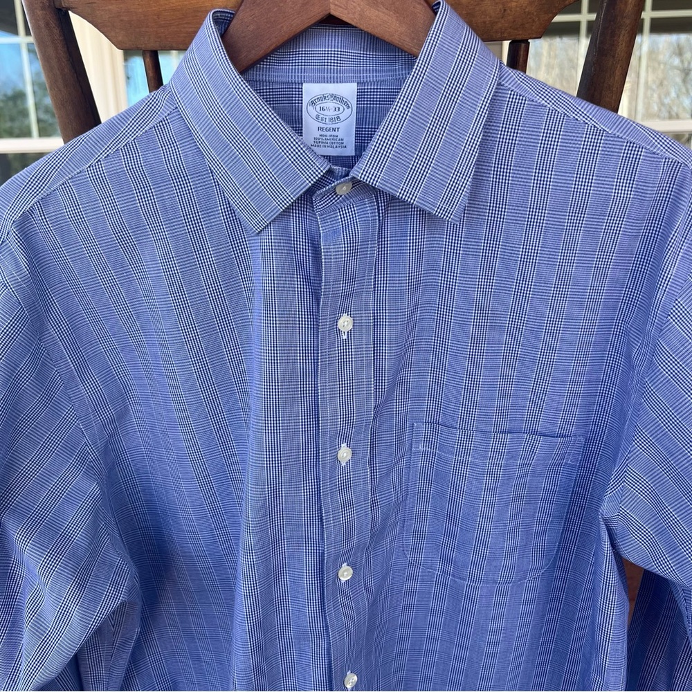Brooks Brothers 1818 Dress Shirt Men’s Blue Regent Glen Check Plaid Cotton 16.5